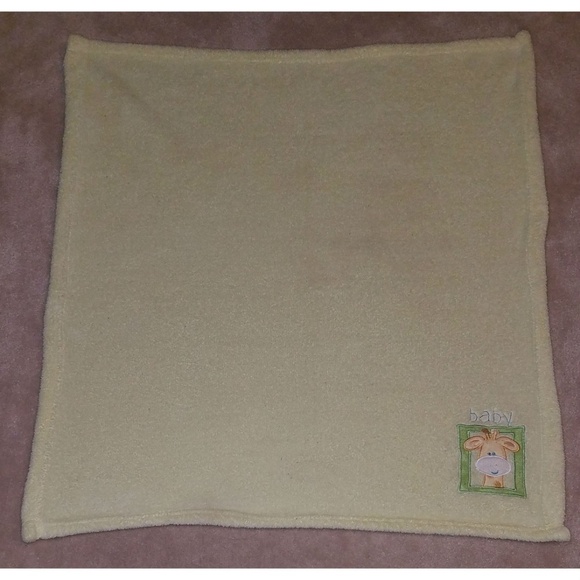 Estex Yellow Giraffe Baby Blanket Security Lovey Fleece Green 28" x 30" - Picture 4 of 5